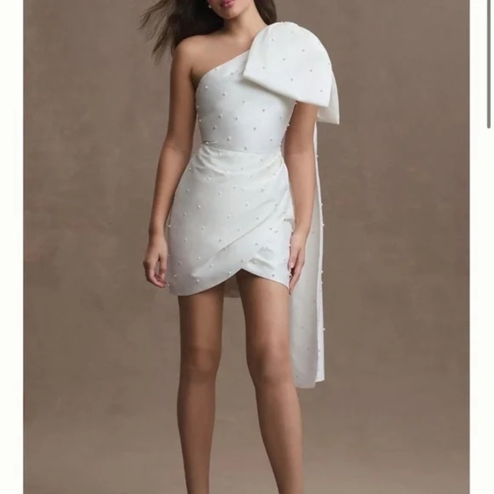 Sachin + Babi Ivory One-Shoulder Pearl-Embellished Mini Dress - Picture 13 of 15